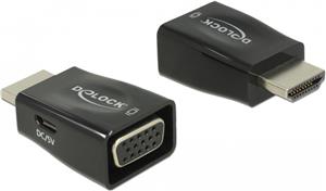 Adapter DELOCK, HDMI (M) na VGA (Ž), micro USB, crni