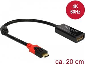 Adapter DELOCK, USB-C (M) na DisplayPort (Ž), 4K, crni