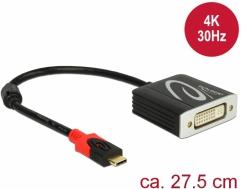 Adapter DELOCK, USB-C (M) na DVI (Ž), DP Alt modus, 4K 30Hz, crni, 27,5cm