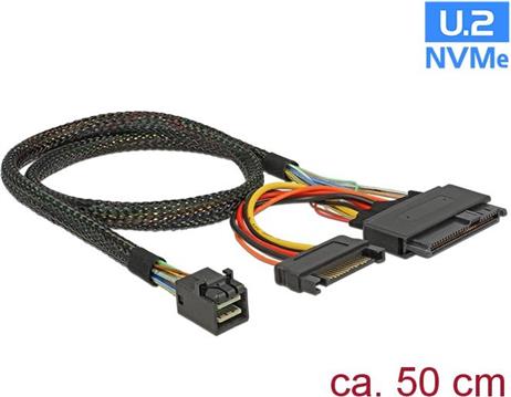 Kabel DELOCK, SFF-8643 (M) na U.2 SFF-8639 (Ž) + SATA, 50cm