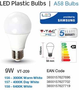 Žarulja LED E27 9W, toplo svjetlo, SAMSUNG chip,V-tac 210