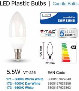Žarulja LED E14 5.5W, toplo svjetlo, SAMSUNG chip,V-tac 171