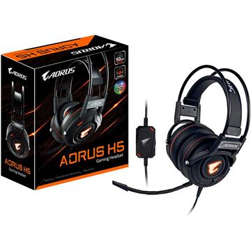 GIGABYTE GAMING AORUS H5 Headset (50mm Beryllium metal drivers, RGB Fusion-16.7M customizable lighting, Detachable and Bendable Microphone, Wearing comfort for prolonged gaming, In-line sound controls
