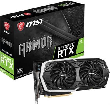 Grafička kartica nVidia MSI GeForce RTX 2070 GDDR6 8GB/256bit, 1420MHz/14000MHz, PCI-E 3.0 x16, 3xDP, HDMI, USB Type-C, ARMOR 2X Cooler(Double Slot) RGB Mystic Light, Backplate, Retail