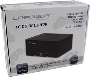 Docking station LC-POWER LC-DOCK-U3-HUB, 3x USB 3.0, dual bay HDD, 2.5"/3.5" SATA HDDs/SSDs