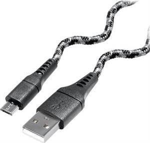 Transmedia Flexible black cable USB type A plug to Micro USB B plug, 1m