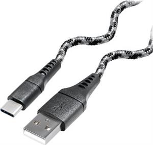 Transmedia Flexible black cable USB type A plug to USB type C plug, 1m
