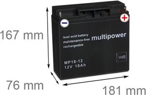 Baterija akumulatorska 12V 18 Ah 181x76x167 mm, Multipower
