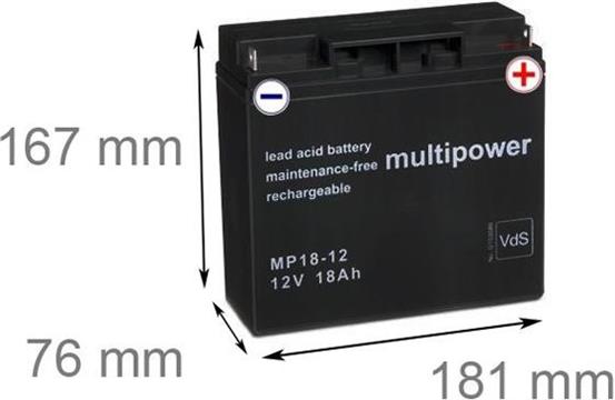 Baterija akumulatorska 12V 18 Ah 181x76x167 mm, Multipower