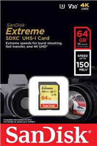 Memorijska kartica SanDisk 64GB Extreme SDXC UHS-I, U3, V30 