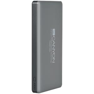 Power bank Canyon CNS-TPBP15DG 15000mAh, bulit in Lithium Polymer Battery, with smart IC, Dark Gray. Input: 5V/2A, output: 5V/2.4A(MAX)