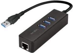 Mrežni adapter USB 3.0, Gigabit Ethernet RJ45 + USB 3.0 Hub 3 Port, na kabelu, crni