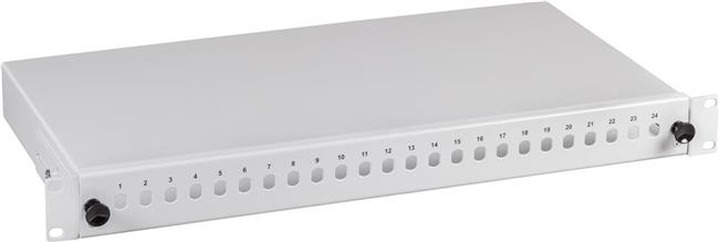 Opt. patch panel 19" 1U za 24xLC-D/SC-S/E2000-S/MTRJ, izvlačivi, svjetlo sivi (RAL 7035)