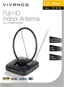 Antena Vivanco Full HD, unutarnja, prstenast dizajn, podesiva, LTE Filter, 1.5m kabel