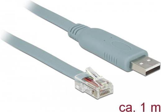 Adapter DELOCK, USB 2.0 (M) na serijski port RS-232 RJ45 (M), 1m, sivi