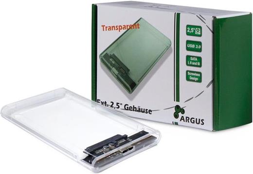 Drive Cabinet INTER-TECH Argus GD-25000 (2.5" HDD, SATA III, USB 3.0, Screwless mounting) Transparent