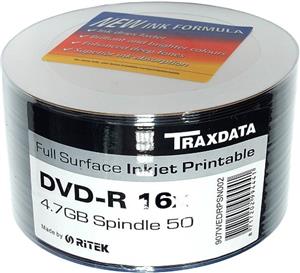 DVD-R Printable Traxdata, Kapacitet 4, 7GB, 50 kom spindle, Full Printable white, Brzina 16x