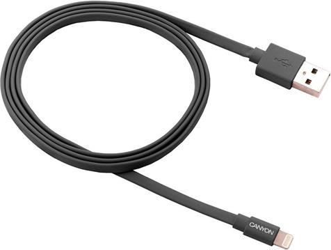 Canyon CNS-MFIC2DG Charge & Sync MFI flat cable, USB to lightning, certified by Apple, 1m, 0.28mm, Dark gray