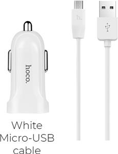 Auto punjač Hoco Z2A two-port set with micro cable, white
