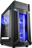 Sharkoon VG6-W Midi Tower ATX kućište, bez napajanja, prozirna prednja/bočna stranica, plavi LED, crno