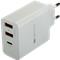 Canyon CNE-CHA08W Universal 3xUSB AC charger (in wall) with over-voltage protection(1 USB-C with PD Quick Charger), Input 100V-240V, OutputUSB-A/5V-2.4A+USB-C/PD30W, with Smart IC, White Glossy Color+