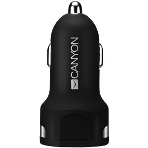 Canyon CNE-CCA04B Universal 2xUSB car adapter, Input 12V-24V, Output 5V-2.4A, with Smart IC, black rubber coating with silver electroplated ring, 59.5*28.7*28.7mm, 0.019kg