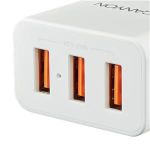 Canyon CNE-CHA05W Universal 3xUSB AC charger (in wall) with over-voltage protection, Input 100V-240V, Output 5V-4.2A, with Smart IC, white glossy color+ orange plastic part of USB, 89*46.3*27.2mm, 0.0