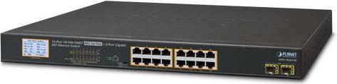 Planet 16-Port RJ45 Gigabit 802.3at PoE 2-Port Gigabit SFP Ethernet Switch with LCD PoE Monitor