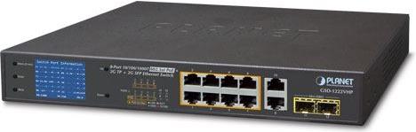 Planet 8-Port RJ45 1GbE 802.3at PoE 2 Port RJ45 1GbE 2-Port 1G SFP Switch with LCD Monitor