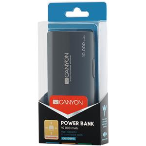 Power bank Canyon 10000mAh Li-poly battery, Input 5V/2.1A, Output 5V/2.1A(Max), with Smart IC, Black, 3in1 USB cable length 0.3m