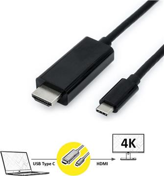 Roline VALUE USB3.1 USB-C - HDMI kabel, M/M, 1.0m