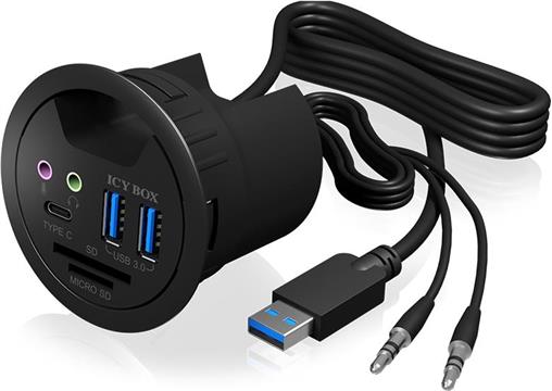 Icybox 2x USB 3.0 koncentrator, 1x USB-C, audio 3.5mm priključci i čitač kartica za instalaciju u tablici