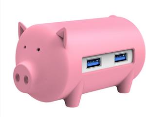 USB hub s 3 vhodi, USB 3.0, čitalec kartic, OTG, ORICO Little pig, roza