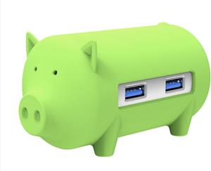 USB hub s 3 vhodi, USB 3.0, čitalec kartic, OTG, ORICO Little pig, zelen