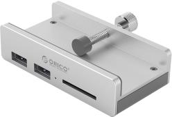 USB hub z 2 vhodoma, USB 3.0, čitalec kartic, zaponka, aluminij, ORICO MH2AC-U3