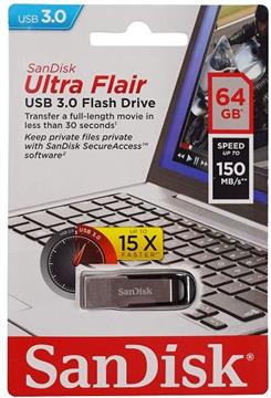 SANDISK USB 3.0 FLASH DRIVE ULTRA FLAIR 64GB