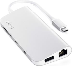 Satechi Aluminium TYPE-C Multimedia Adapter (HDMI 4K,1x USB-C,Ethernet,1x USB 3.0,MicroSD,MiniDP) - Silver
