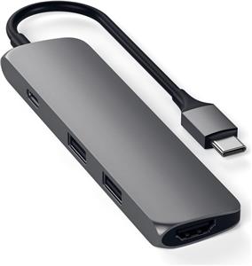 Satechi Aluminum SLIM TYPE-C MultiPort Adapter (HDMI 4K,PassThroughCharging,2x USB 3.0) - Silver