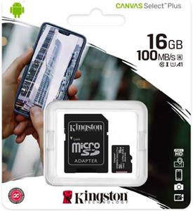 Memorijska kartica KINGSTON Canvas Select Plus Micro SDCS2/16GB, SDHC 16GB, Class 10 UHS-I + adapter