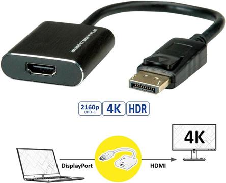 Roline adapter/kabel DisplayPort(M) na HDMI(F) v1.4, aktivni, 4K@60Hz, 0.15m