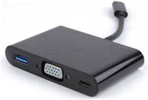 Gembird USB-C to 3-in-1 charging VGA USB3 adapter, black