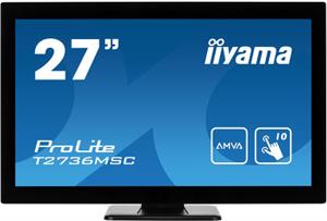 IIYAMA T2736MSC-B1 Monitor Prolite, 27" PCAP 10P Touch Screen, 1920x1080, VA-panel, Flat Bezel Free Glass Front, VGA, HDMI, DisplayPort, 255cd/m2 (with touch), USB 3.0-Hub (4xOut), 3000:1 Static Contr