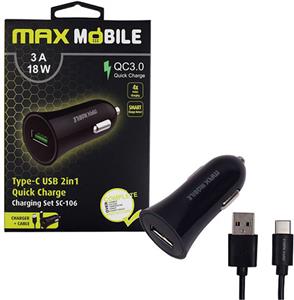 MAXMOBILE AUTO ADAPTER USB SC-106 QC 3.0,18W QUICK CHARGE 3A + TYPE C crni