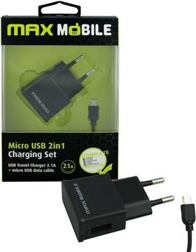 MAXMOBILE KUĆNI PUNJAČ SET 2U1 USB+ MICRO DATA KABEL 2.4A