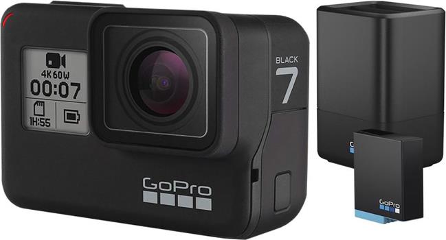 Sportska digitalna kamera GOPRO HERO7 Black, 4K60, 12 Mpixela + HDR, Touchscreen, Voice Control, 3 Axis, GPS + Dual Battery Charge AJDBD-001-EU