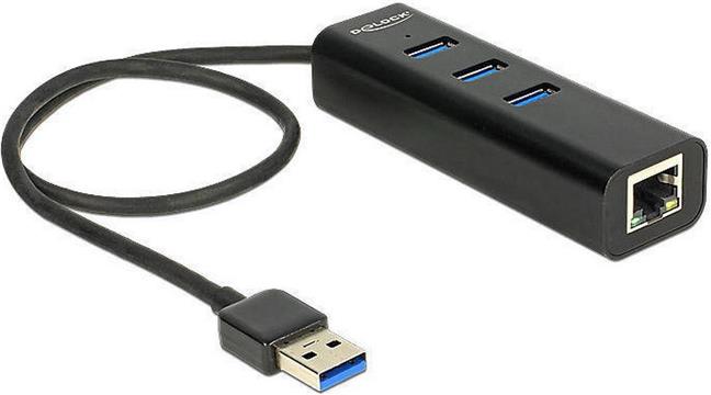 DeLock USB 3.0 Hub 3 Port + 1 Port Gigabit LAN 10/100/1000 Mb / s - Hub - 3 ports