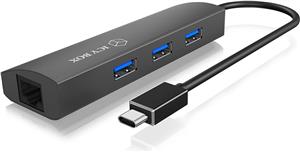 USB C> Adapter 3 Port USB 3.0 Hub + GigaLAN Ethernet, aluminum housing ICY BOX 