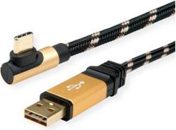 Roline GOLD USB2.0 kabel TIP A (M) - USB-C (M) kutni, 0.8m, crno/zlatni