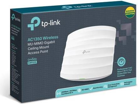 TP-Link EAP225 AC1350 bežična pristupna točka zidna/stropna (AP) 450Mbps/867Mbps (2.4GHz/5GHz), 802.11a/b/g/n/ac, 1×G-LAN, podrška za PoE, 4×interna antena