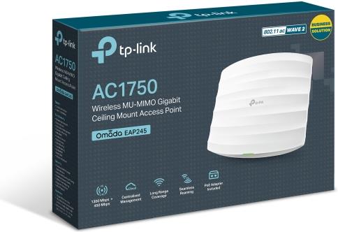 TP-Link EAP245 AC1750 bežična pristupna točka zidna/stropna (AP) 450Mbps/1300Mbps (2.4GHz/5GHz), 802.11a/b/g/n/ac, 1×G-LAN, podrška za PoE, 6×interna antena